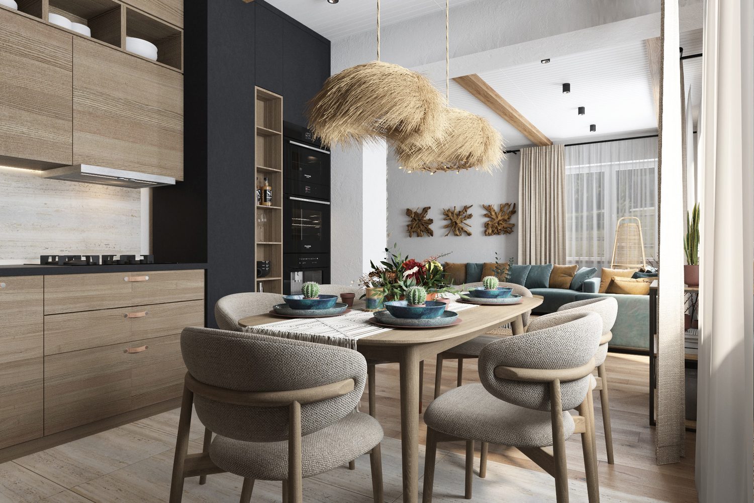Design visualisation of a modern kitchen and dining area by AJ Concrete Homes